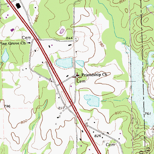 Topographic Map of Friendship Cemetery, GA