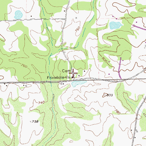 Topographic Map of Friendship Cemetery, GA