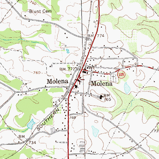 Topographic Map of Molena Baptist Church, GA