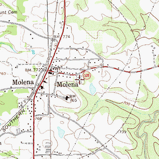 Topographic Map of Molena Cemetery, GA