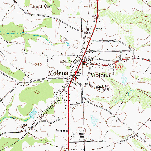 Topographic Map of Molena Methodist Church, GA
