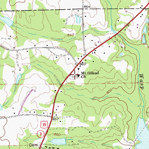 Topographic Map of Mount Gilead Cemetery, GA