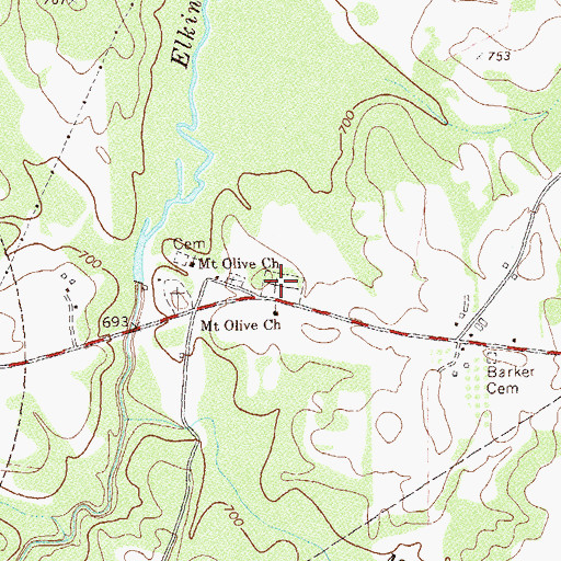 Topographic Map of Mount Olive Cemetery, GA