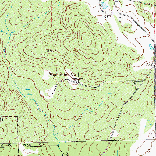 Topographic Map of Mudbridge Cemetery, GA