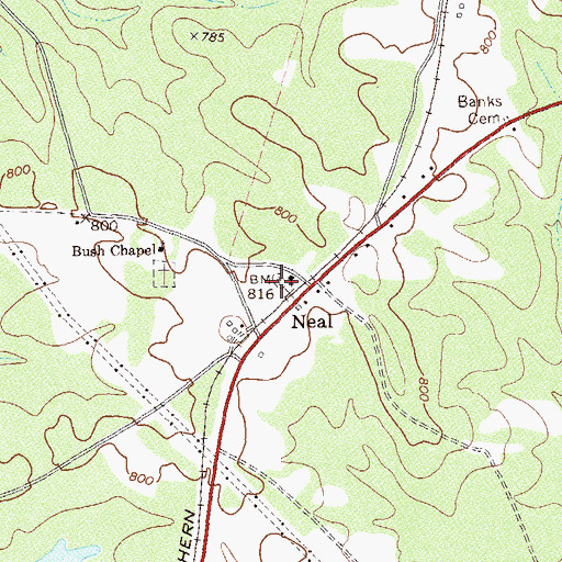 Topographic Map of Neal Cemetery, GA
