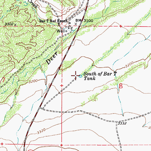 Topographic Map of South of Bar T Tank, AZ