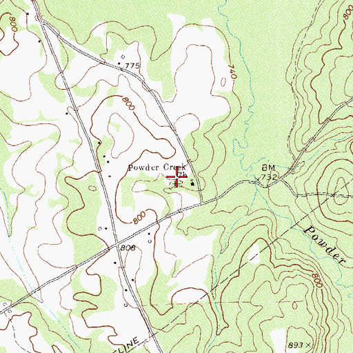 Topographic Map of Powder Creek Cemetery, GA