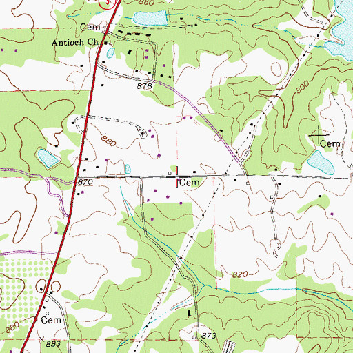 Topographic Map of Segraves Cemetery, GA