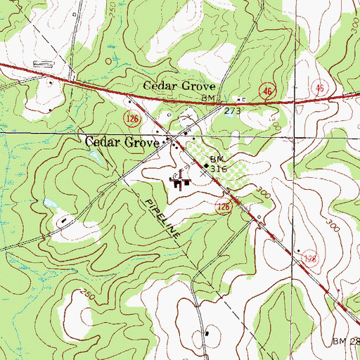 Topographic Map of Cedar Grove School, GA