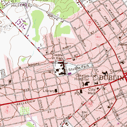 Topographic Map of Central Junior High School, GA