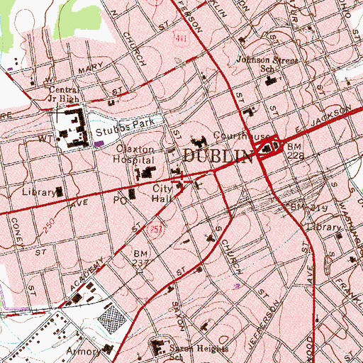 Topographic Map of Dublin City Hall, GA