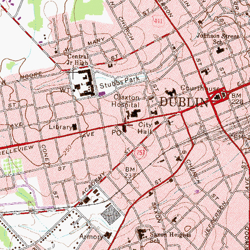 Topographic Map of Dublin Post Office, GA