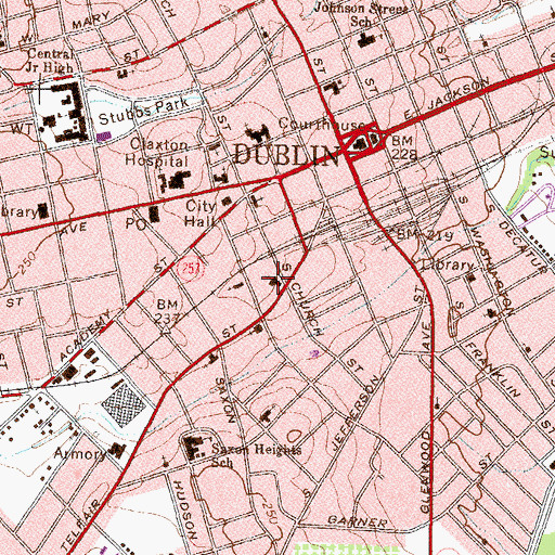 Topographic Map of First Baptist Church, GA