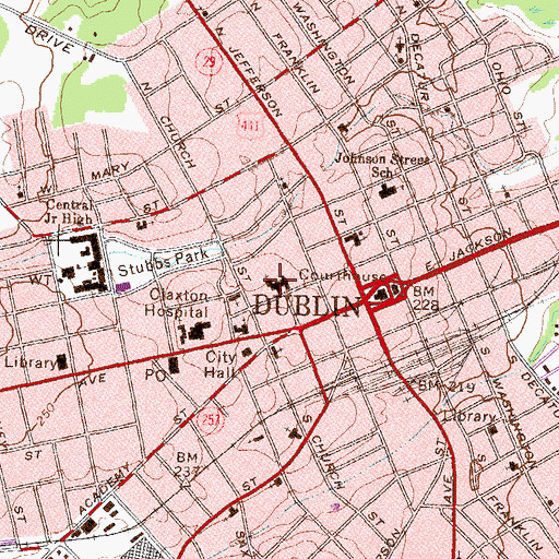 Topographic Map of First Methodist Church of Dublin, GA