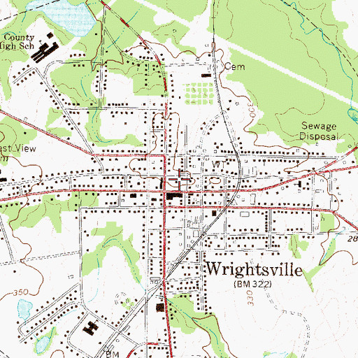 Topographic Map of Johnson County Courthouse, GA