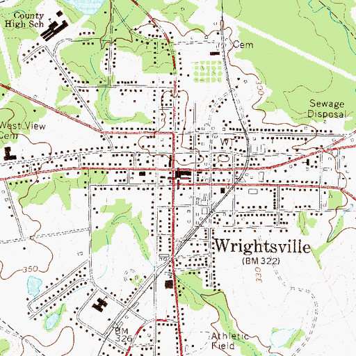 Topographic Map of Wrightsville Post Office, GA