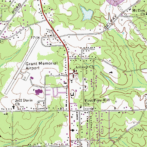 Topographic Map of Antioch Cemetery, GA