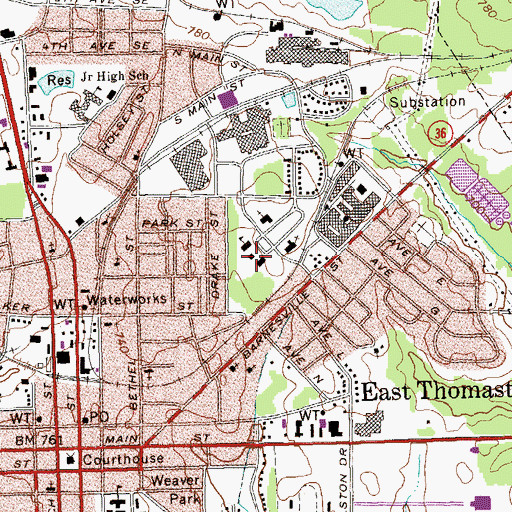 Topographic Map of East Thomaston School, GA