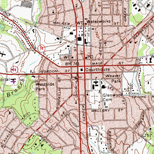 Topographic Map of First Baptist Church, GA