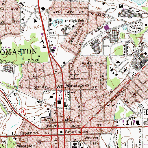 Topographic Map of First Baptist Church, GA