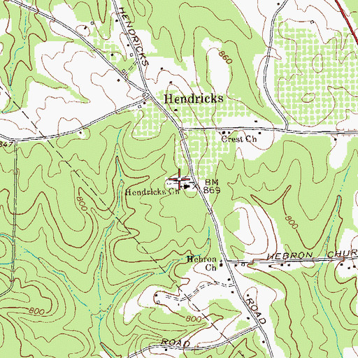 Topographic Map of Hendricks Cemetery, GA