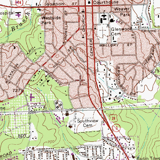 Topographic Map of Pettigrew-White-Stamps Historical House, GA