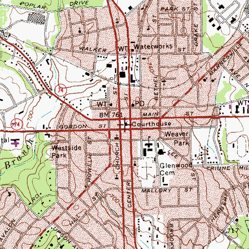 Topographic Map of Upson County Courthouse, GA