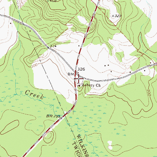 Topographic Map of Asbury Cemetery, GA