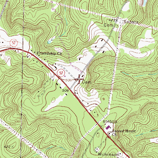 Topographic Map of Friendship Cemetery, GA