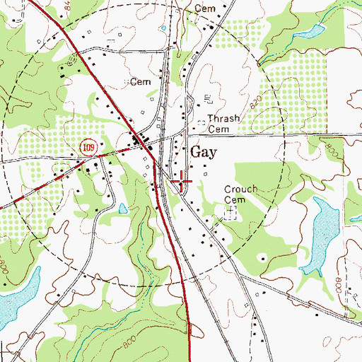 Topographic Map of Enon Primitive Baptist Church, GA