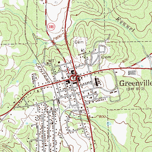 Topographic Map of Greenville Historic District, GA