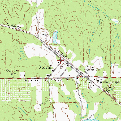 Topographic Map of Stovall Baptist Church, GA