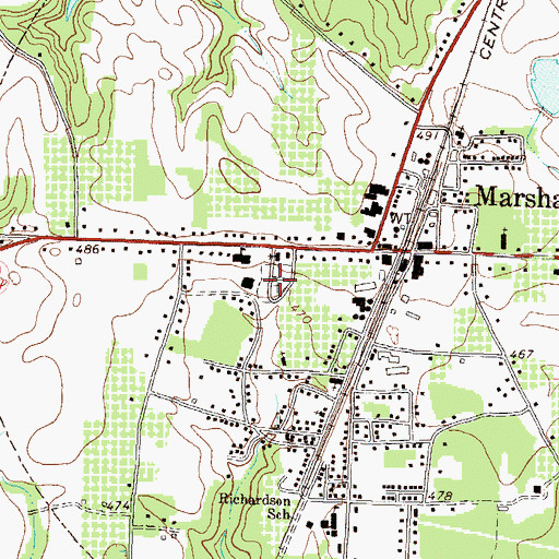 Topographic Map of Marshallville Cemetery, GA