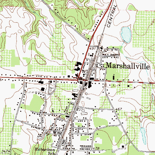 Topographic Map of Marshallville City Hall, GA