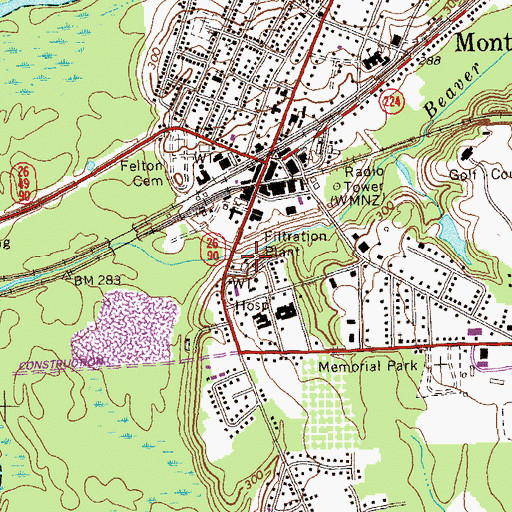 Topographic Map of Montezuma Waterworks, GA