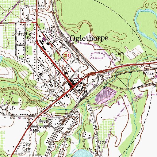 Topographic Map of Oglethorpe City Hall, GA