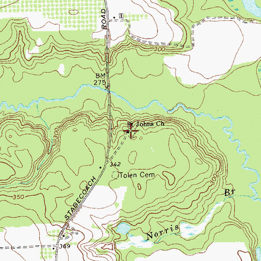 Topographic Map of Saint Johns Cemetery, GA