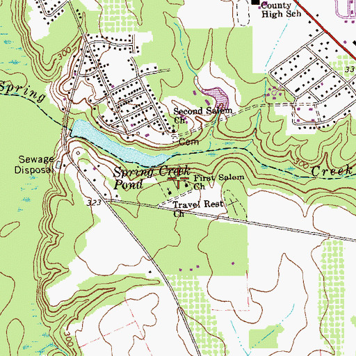 Topographic Map of Travelers Rest Cemetery, GA