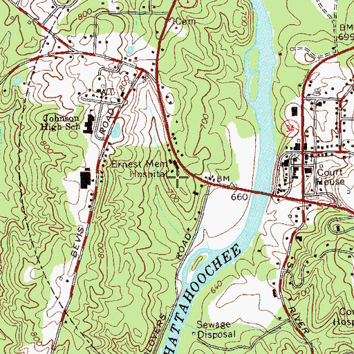 Topographic Map of Caswell Cemetery, GA