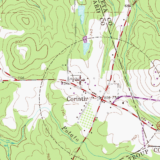 Topographic Map of Corinth Baptist Church, GA