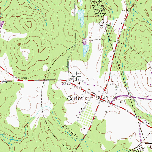 Topographic Map of Corinth Cemetery, GA