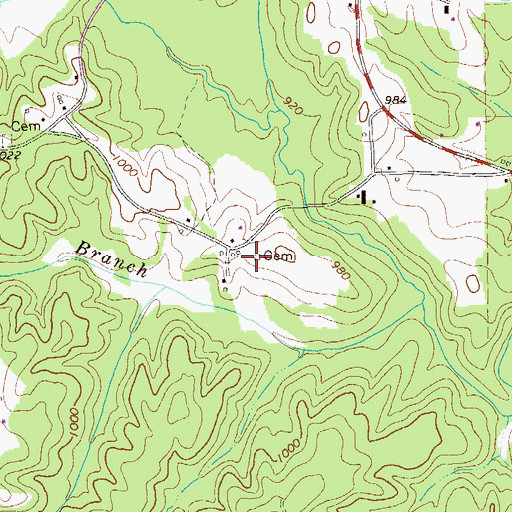 Topographic Map of Crews Cemetery, GA