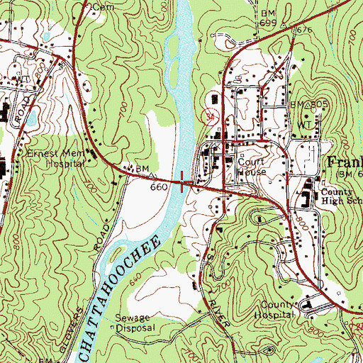 Topographic Map of Franklin Bridge, GA