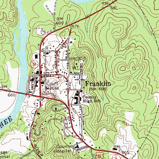 Topographic Map of Franklin City Cemetery, GA