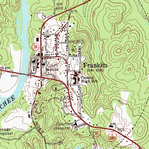 Topographic Map of Franklin Grammar School, GA