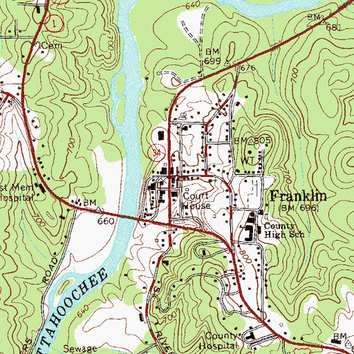Topographic Map of Franklin Presbyterian Church, GA