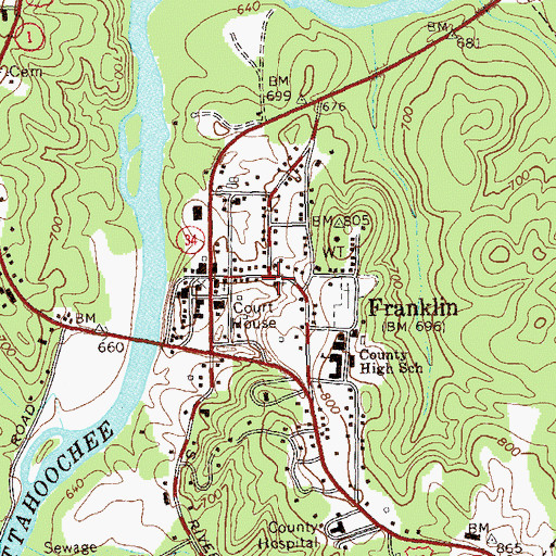 Topographic Map of Franklin United Methodist Church, GA