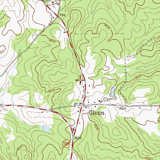 Topographic Map of Glenn Missionary Baptist Church, GA