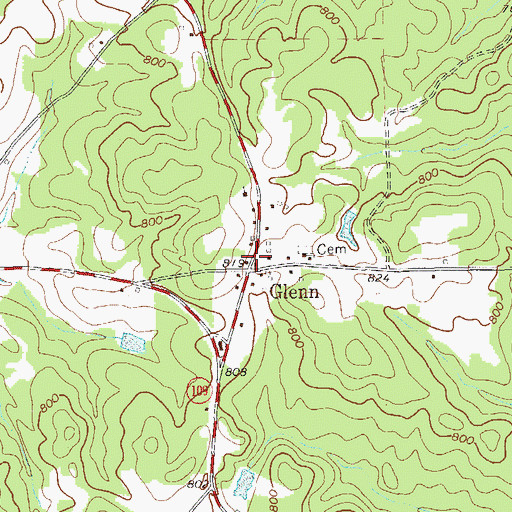 Topographic Map of Glenn Post Office, GA