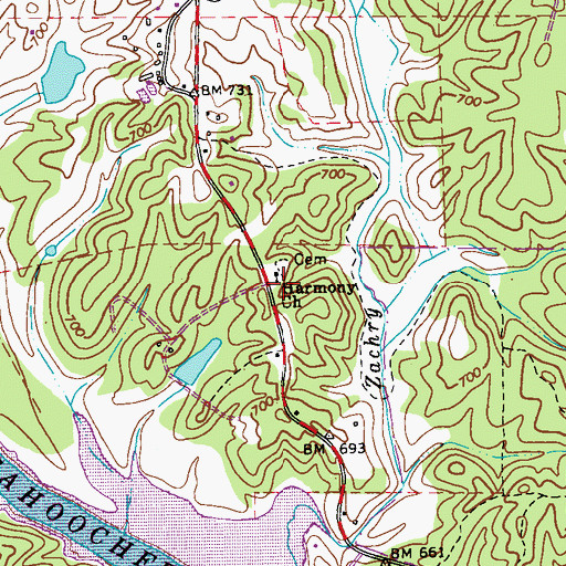 Topographic Map of Harmony School (historical), GA